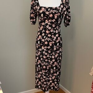 All in Favor Black and Pink Floral short Sleeve Dress